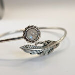 925 Sterling Silver Feather Bracelet With Rainbow Moonstone Gemstone, Fern Bracelet, Gift For Special One, Feather Bracelet, Gift For Her