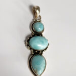 Larimar pendant, 925 sterling silver pendant, Larimar gemstone, 3 stones pendant, long pendant, gift for her, pendant for women