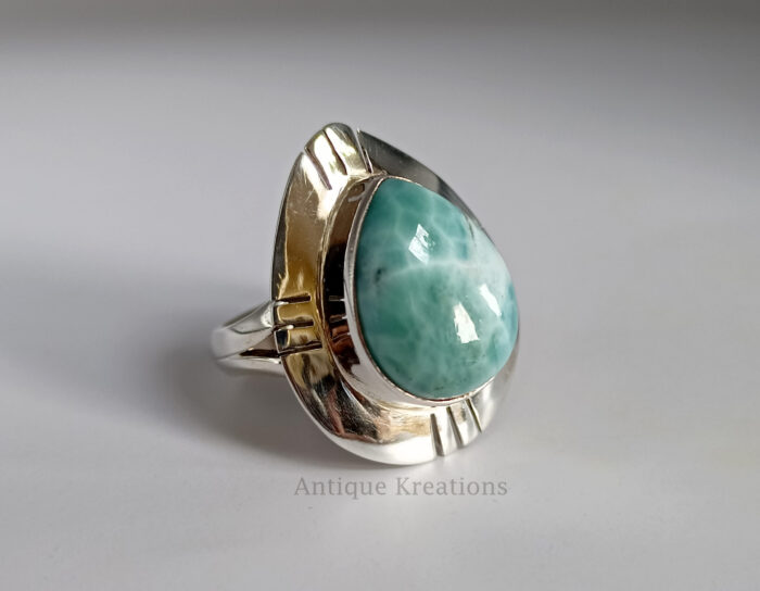 AAA Rated Larimar Ring, 925 Sterling Silver, Larimar Pear Gemstone Ring, Silver Ring, Larimar Jewelry, Gift For Her, Larimar Ring For Women - Image 1