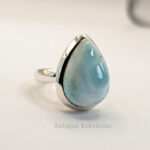 Larimar Ring, 925 Sterling Silver Ring, Larimar Pear Gemstone Ring, Statement Ring, Larimar Jewelry, Gift For Her, Larimar Ring For Women