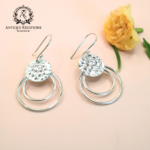 Handmade Hammered Sterling Silver Double Circle Earrings | Modern Minimalist Dangle Earrings | Unique Geometric Jewelry Gift for Her