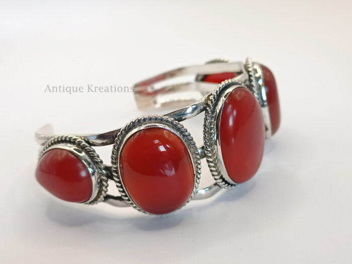 Carnelian Bracelet, Red Gemstone Bracelet, 925 Solid Silver Bracelet, Silver Bracelet With Large Gemstone, Unisex Bracelet, Gift For Her - Image 4