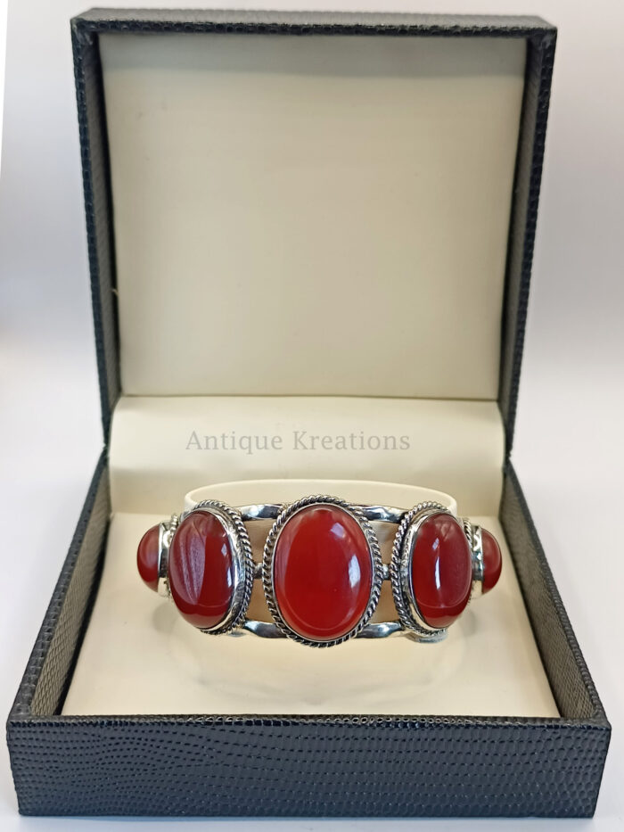 Carnelian Bracelet, Red Gemstone Bracelet, 925 Solid Silver Bracelet, Silver Bracelet With Large Gemstone, Unisex Bracelet, Gift For Her - Image 1