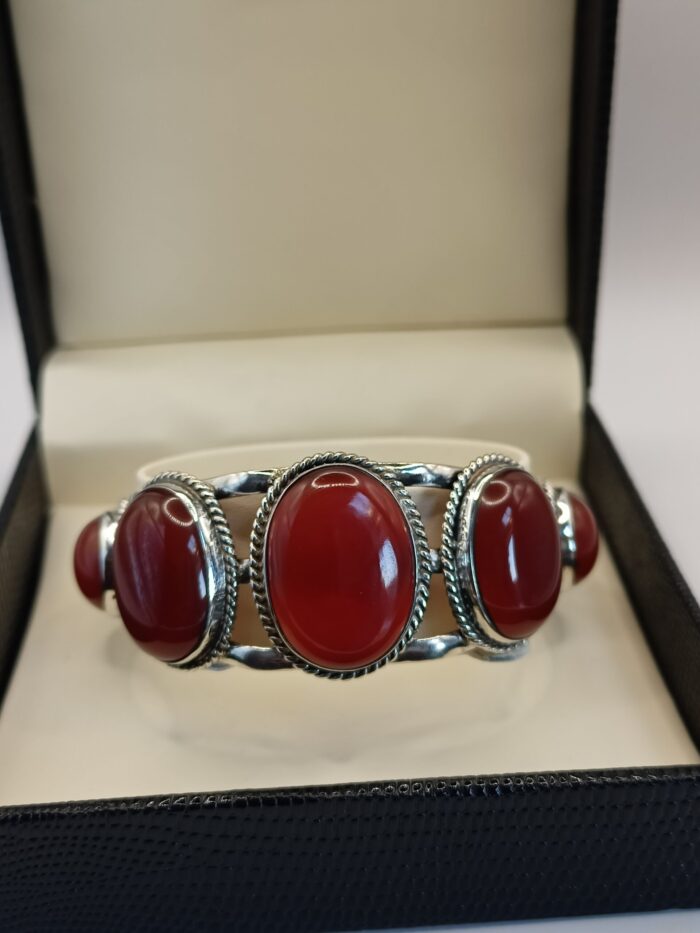 Carnelian Bracelet, Red Gemstone Bracelet, 925 Solid Silver Bracelet, Silver Bracelet With Large Gemstone, Unisex Bracelet, Gift For Her - Image 3