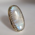925 Large Moonstone Ring in Sterling Silver, Big Rainbow Moonstone Ring, June Birthstone Ring, Gift For Her, Gift For Him, Unisex Ring