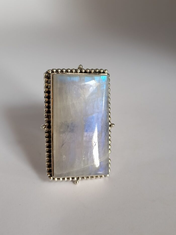 Large Moonstone Ring, 925 Sterling Silver Ring, Rainbow Moonstone Ring, June Birthstone Ring, Anniversary Gift, Unisex Ring, Gift For Her - Image 1