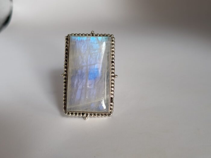 Large Moonstone Ring, 925 Sterling Silver Ring, Rainbow Moonstone Ring, June Birthstone Ring, Anniversary Gift, Unisex Ring, Gift For Her - Image 2
