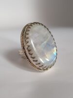 925 Large Moonstone Ring in Sterling Silver, Big Rainbow Moonstone Ring, June Birthstone Ring, Gift For Her, Gift For Him, Unisex Ring - Image 4
