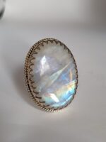925 Large Moonstone Ring in Sterling Silver, Big Rainbow Moonstone Ring, June Birthstone Ring, Gift For Her, Gift For Him, Unisex Ring - Image 5
