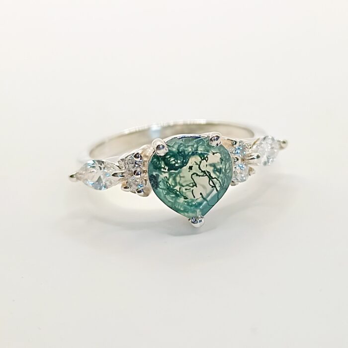 Green Moss Agate Ring, 925 Sterling Ring, Engagement Ring, Minimal Ring, Gift For Her, Gift For Mom, Moss Agate Ring, simple vintage ring - Image 1