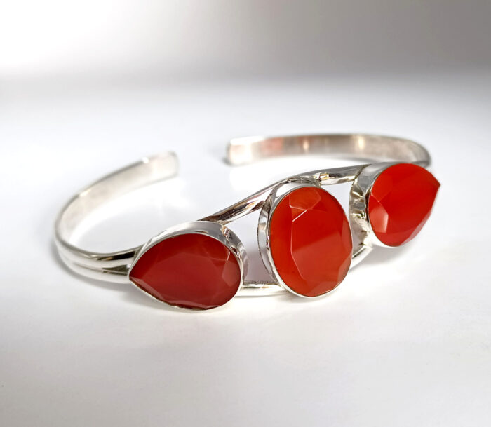Carnelian Bracelet, Red Gemstone Bracelet, 925 Solid Silver Bracelet, Silver Bracelet With Large Gemstone, Unisex Bracelet, Gift For Her - Image 1