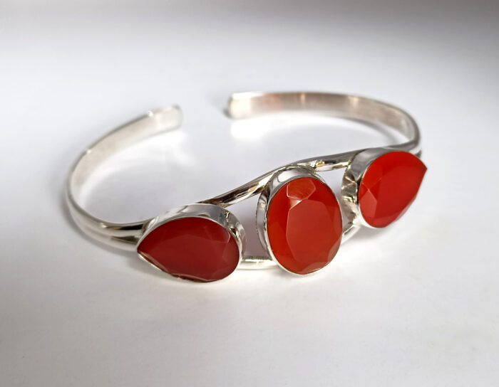 Carnelian Bracelet, Red Gemstone Bracelet, 925 Solid Silver Bracelet, Silver Bracelet With Large Gemstone, Unisex Bracelet, Gift For Her - Image 2