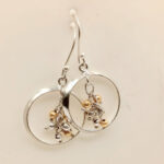 Trendy Dual-Tone Dangle Hoop Earrings Featuring Polished Silver Plated Circles and Delicate Gold and Silver Bead Gift For Her Gift For Mom