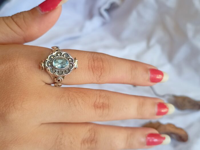 Blue Topaz Ring, 925 Solid Silver Poisoner Ring, Blue Topaz Bali Poisoner Ring, Locket Ring, Keepsake Ring, Ashes Holder Ring, Lockable Ring - Image 3