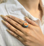 Oyster Turquoise Ring, 925 sterling Silver, Blue Turquoise Ring, Anniversary Gift for her, Wedding Gift, Boho Handmade Round cut Ring - Image 2