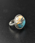 Oyster Turquoise Ring, 925 sterling Silver, Blue Turquoise Ring, Anniversary Gift for her, Wedding Gift, Boho Handmade Round cut Ring - Image 3