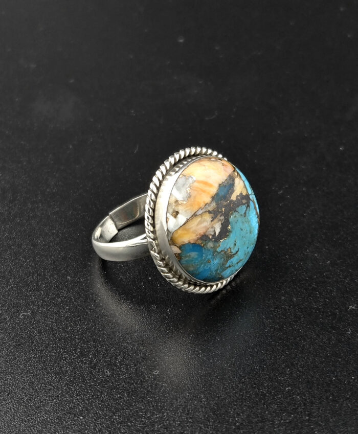 Oyster Turquoise Ring, 925 sterling Silver, Blue Turquoise Ring, Anniversary Gift for her, Wedding Gift, Boho Handmade Round cut Ring - Image 3