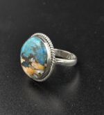 Oyster Turquoise Ring, 925 sterling Silver, Blue Turquoise Ring, Anniversary Gift for her, Wedding Gift, Boho Handmade Round cut Ring - Image 4