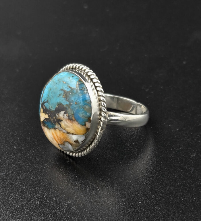 Oyster Turquoise Ring, 925 sterling Silver, Blue Turquoise Ring, Anniversary Gift for her, Wedding Gift, Boho Handmade Round cut Ring - Image 4
