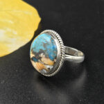 Oyster Turquoise Ring, 925 sterling Silver, Blue Turquoise Ring, Anniversary Gift for her, Wedding Gift, Boho Handmade Round cut Ring
