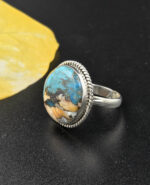 Oyster Turquoise Ring, 925 sterling Silver, Blue Turquoise Ring, Anniversary Gift for her, Wedding Gift, Boho Handmade Round cut Ring