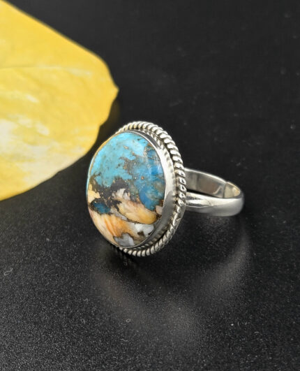 Oyster Turquoise Ring, 925 sterling Silver, Blue Turquoise Ring, Anniversary Gift for her, Wedding Gift, Boho Handmade Round cut Ring