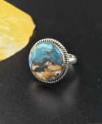 Oyster Turquoise Ring, 925 sterling Silver, Blue Turquoise Ring, Anniversary Gift for her, Wedding Gift, Boho Handmade Round cut Ring - Image 6
