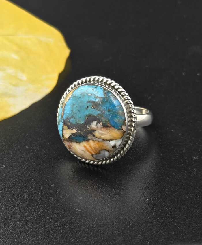 Oyster Turquoise Ring, 925 sterling Silver, Blue Turquoise Ring, Anniversary Gift for her, Wedding Gift, Boho Handmade Round cut Ring - Image 6