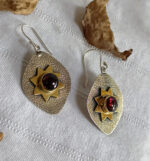 Garnet Earrings: 925 Sterling Silver, Gold Star Design - Image 3