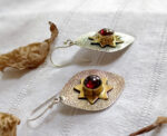 Garnet Earrings: 925 Sterling Silver, Gold Star Design - Image 4