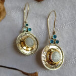 Rainbow Moonstone Dangle Earrings: 925 Sterling Silver, Blue Topaz Accents