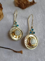 Rainbow Moonstone Dangle Earrings: 925 Sterling Silver, Blue Topaz Accents