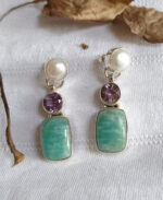 Amazonite Stud Earrings, 925 Sterling Silver Earrings, Gift For Her, Amethyst Earrings, Anniversary Gifts, Birthday Gift, Pearl Earrings