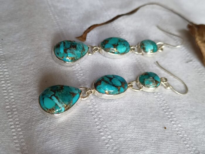 Blue Copper Turquoise Earrings, 925 Sterling Silver Earrings, Boho Handmade Earrings, Gifts For Her, Anniversary Gift For Wife, Wedding Gift - Image 4