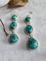 Blue Copper Turquoise Earrings, 925 Sterling Silver Earrings, Boho Handmade Earrings, Gifts For Her, Anniversary Gift For Wife, Wedding Gift - Image 3