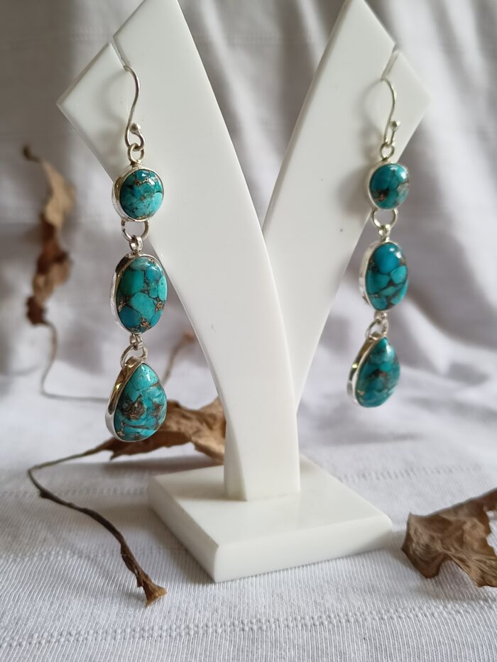 Blue Copper Turquoise Earrings, 925 Sterling Silver Earrings, Boho Handmade Earrings, Gifts For Her, Anniversary Gift For Wife, Wedding Gift - Image 2