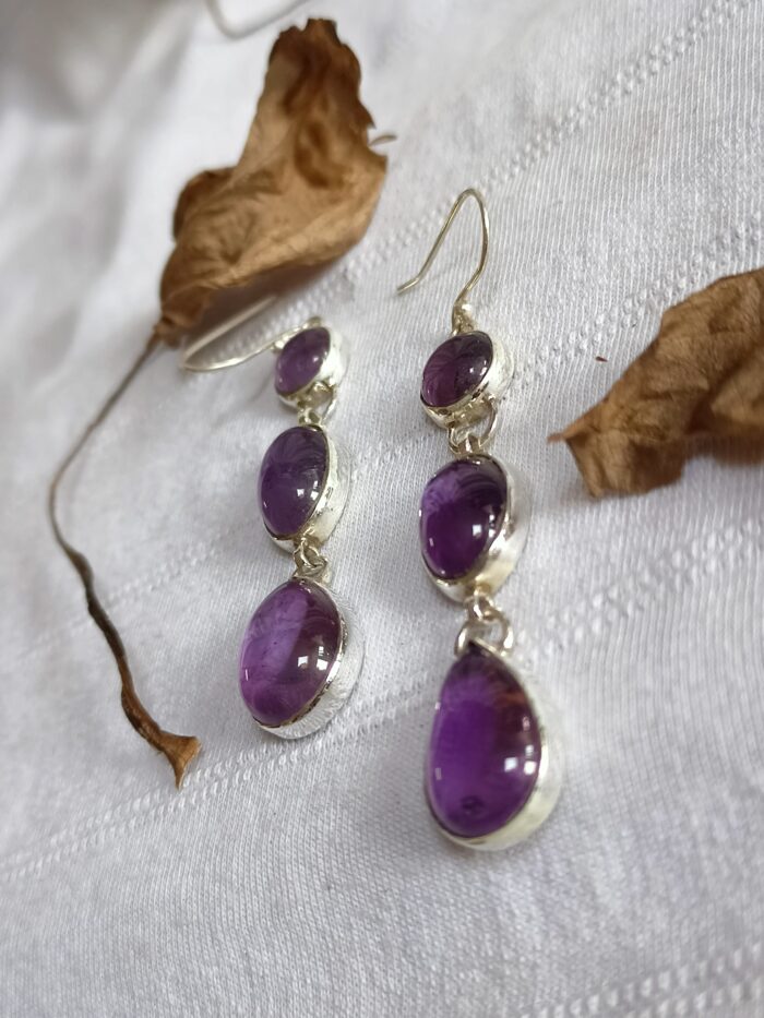 Long Amethyst Earrings, 925 Sterling Silver Earrings, Boho Amethyst Earrings, Anniversary Gifts For Her, Wedding Gifts, Handmade Earrings - Image 5
