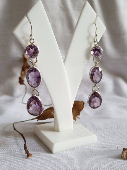 Long Amethyst Earrings, 925 Sterling Silver Earrings, Boho Amethyst Earrings, Anniversary Gifts For Her, Wedding Gifts, Handmade Earrings
