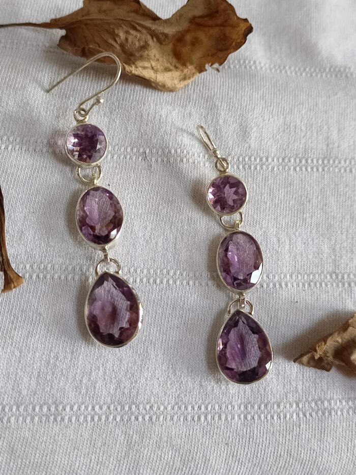 Long Amethyst Earrings, 925 Sterling Silver Earrings, Boho Amethyst Earrings, Anniversary Gifts For Her, Wedding Gifts, Handmade Earrings - Image 3