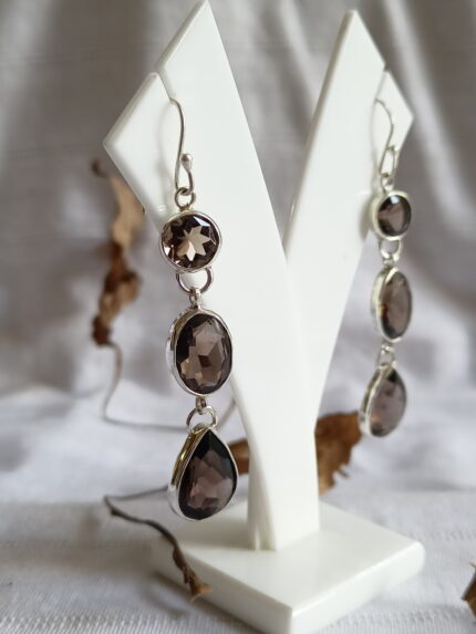 Long Smoky Quartz Earrings, 925 Sterling Silver Smoky Quartz Earrings, Dangle Smoky Quartz Earrings For Her, Earrings For Mom, Gift For Her