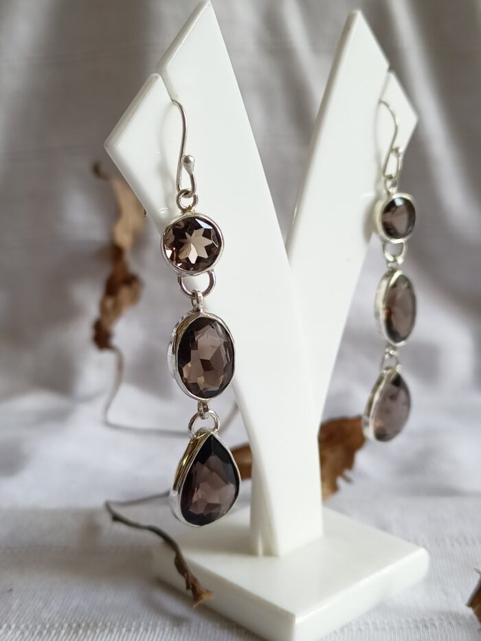 Long Smoky Quartz Earrings, 925 Sterling Silver Smoky Quartz Earrings, Dangle Smoky Quartz Earrings For Her, Earrings For Mom, Gift For Her - Image 1