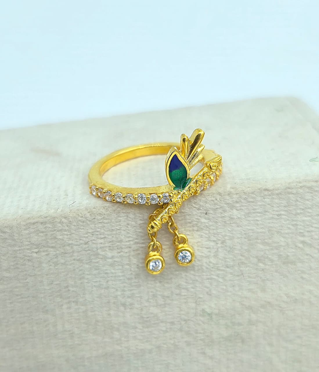 WhatsApp Image 2025-10-27 at 4.30.40 PM Krishna Flute Ring: Sterling Silver, Gold Plated, Cubic Zirconia - Image 5