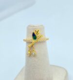 Krishna Flute Ring: Sterling Silver, Gold Plated, Cubic Zirconia