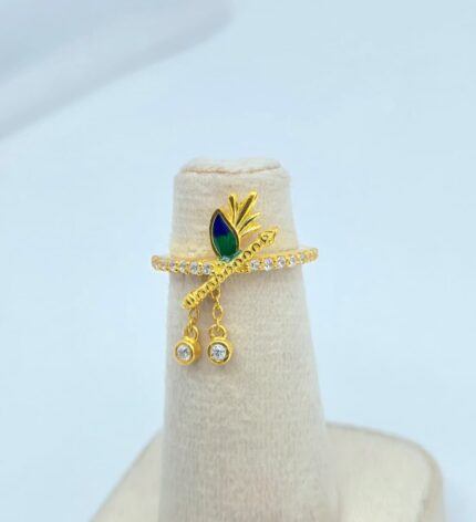 Krishna Flute Ring: Sterling Silver, Gold Plated, Cubic Zirconia