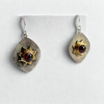 925 Silver Leaf Earrings with Natural Garnet Stone |Handcrafted Botanical Jewelry - Image 2