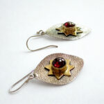 925 Silver Leaf Earrings with Natural Garnet Stone |Handcrafted Botanical Jewelry