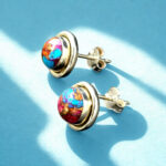 Oyster Turquoise Earring, 925 Sterling Silver, Boho Turquoise Earring, Anniversary Gift For Her, Wedding Gift, Round And Cab Cut Earring