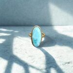 Larimar Oval Ring, 925 Silver Ring, Gold Plated Larimar Ring, Minimal Statement Ring, Handmade Silver Ring, Anniversary Gift For Her - Image 5