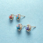 Oyster Turquoise Earring, 925 Sterling Silver, Boho Turquoise Earring, Anniversary Gift For Her, Wedding Gift, Round And Cab Cut Earring - Image 4