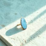 Larimar Oval Ring, 925 Silver Ring, Gold Plated Larimar Ring, Minimal Statement Ring, Handmade Silver Ring, Anniversary Gift For Her